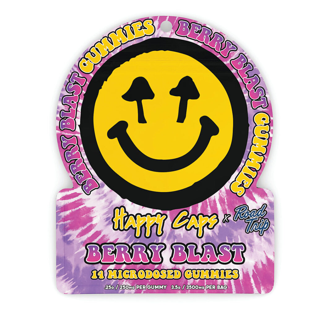 Happy Caps ® × Road Trip — Microdosed Gummies, Berry Blast (14-Count) — legal mushroom gummies, no psilocybin, lab tested, made in USA