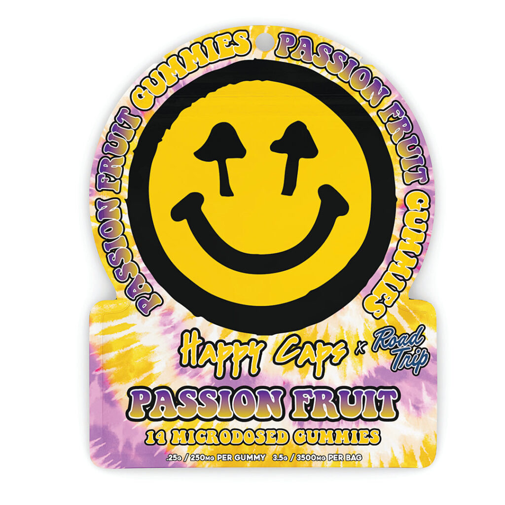 Happy Caps ® × Road Trip — Microdosed Gummies, Passion Fruit (14-Count) — legal mushroom gummies, no psilocybin, lab tested, made in USA