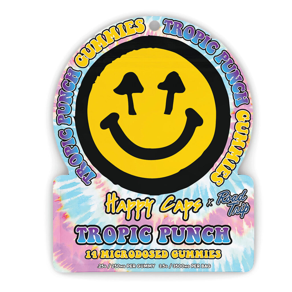Happy Caps ® × Road Trip — Microdosed Gummies, Tropic Punch (14-Count) — legal mushroom gummies, no psilocybin, lab tested, made in USA